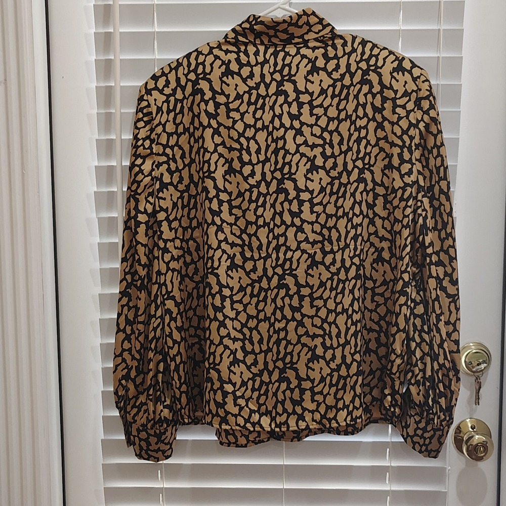 CHICOS BLACK LABEL SCARF BLOUSE LEOPARD WOMENS 14 CAREER SATIN SECRETARY LARGE - Picture 3 of 6